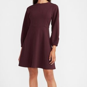 Express Balloon Sleeve Fit And Flare Dress in Merlot Size M